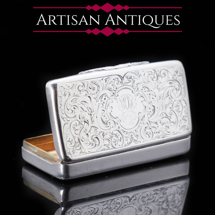 Victorian Solid Silver Snuff Box with Acanthus Chasing - Owen & Boon 1856 - Artisan Antiques