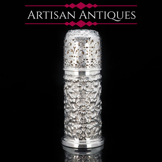 A Victorian Solid Silver Chased Sugar Caster/Shaker - Horace Woodward & Co 1888 - Artisan Antiques