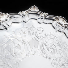Load image into Gallery viewer, Large Victorian Solid Silver Salver Tray with Foliate Engravings - Henry Holland 1859 - Artisan Antiques
