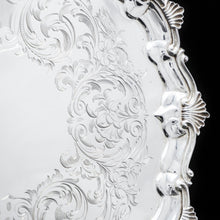 Load image into Gallery viewer, Large Victorian Solid Silver Salver Tray with Foliate Engravings - Henry Holland 1859 - Artisan Antiques
