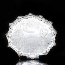 Load image into Gallery viewer, Large Victorian Solid Silver Salver Tray with Foliate Engravings - Henry Holland 1859 - Artisan Antiques
