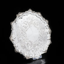 Load image into Gallery viewer, Large Victorian Solid Silver Salver Tray with Foliate Engravings - Henry Holland 1859 - Artisan Antiques
