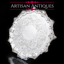 Load image into Gallery viewer, Large Victorian Solid Silver Salver Tray with Foliate Engravings - Henry Holland 1859 - Artisan Antiques
