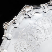 Load image into Gallery viewer, Large Victorian Solid Silver Salver Tray with Foliate Engravings - Henry Holland 1859 - Artisan Antiques
