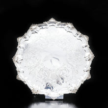 Load image into Gallery viewer, Large Victorian Solid Silver Salver Tray with Foliate Engravings - Henry Holland 1859 - Artisan Antiques
