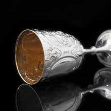 Load image into Gallery viewer, A Large Solid Silver Goblet with Victorian Chased Motifs - George Unite 1891 - Artisan Antiques
