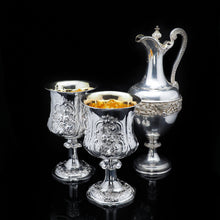 Load image into Gallery viewer, An Enormous &amp; Rare Pair of Solid Silver Goblets/Cups with Ornate Chased Motifs - James Beebe 1861 - Artisan Antiques
