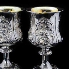 Load image into Gallery viewer, An Enormous &amp; Rare Pair of Solid Silver Goblets/Cups with Ornate Chased Motifs - James Beebe 1861 - Artisan Antiques
