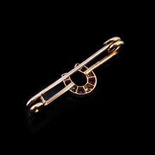 Load image into Gallery viewer, Stunning Antique 9K Gold Ruby &amp; Diamond Horseshoe Brooch
