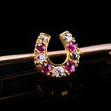 Load image into Gallery viewer, Stunning Antique 9K Gold Ruby &amp; Diamond Horseshoe Brooch
