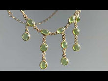 Load and play video in Gallery viewer, Vintage 9K Gold Peridot Cabochon Cascade Drop Necklace
